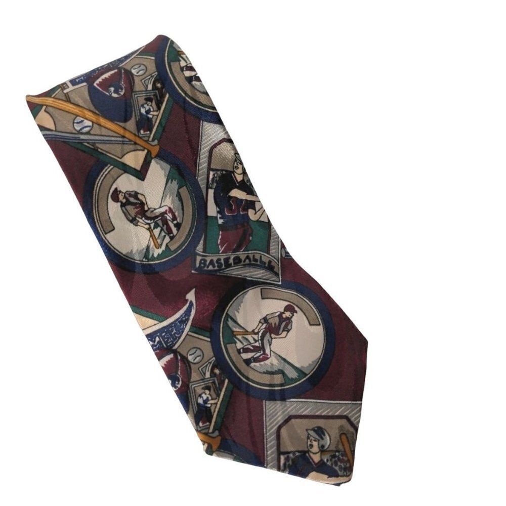 Baseball Sports Ball Bat Cap Pennant Polyester Necktie